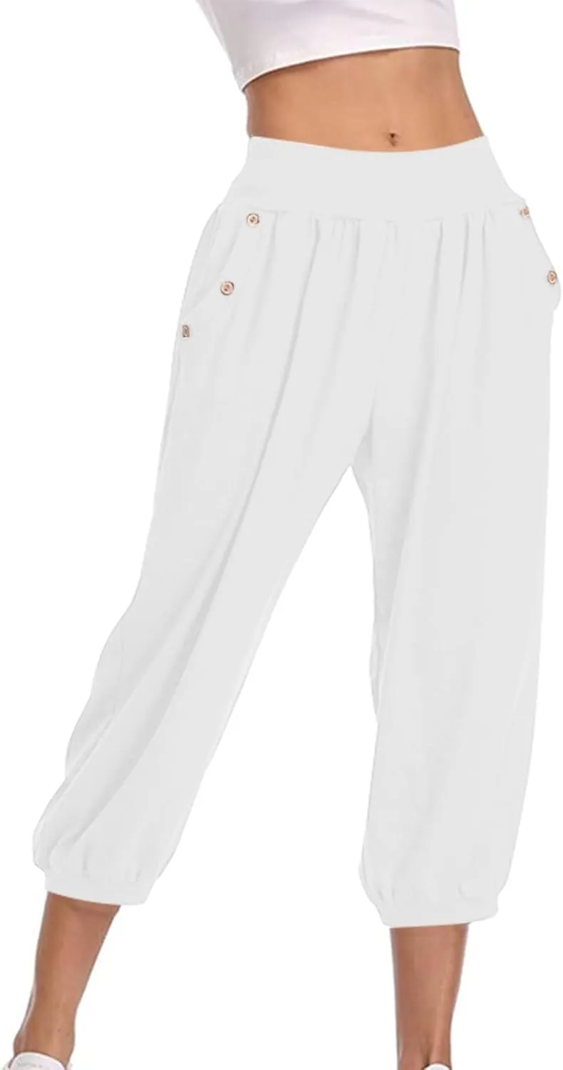 Capri Joggers for Women Elastic Waist Loose Cropped Yoga Harem Pants Casual Lounge Workout Sweatpants with Pockets