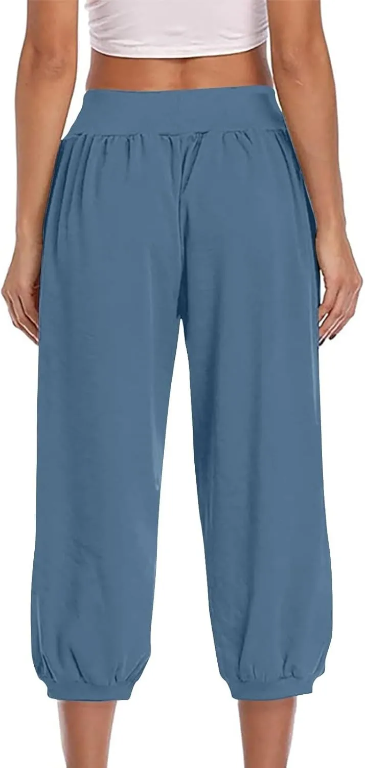 Capri Joggers for Women Elastic Waist Loose Cropped Yoga Harem Pants Casual Lounge Workout Sweatpants with Pockets