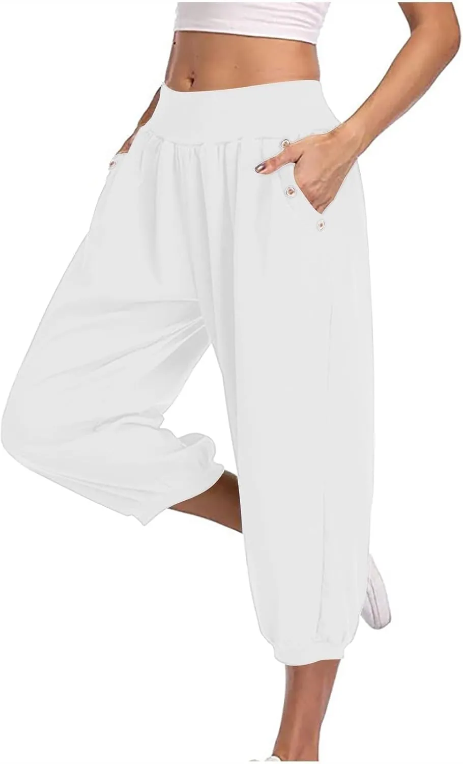 Capri Joggers for Women Elastic Waist Loose Cropped Yoga Harem Pants Casual Lounge Workout Sweatpants with Pockets
