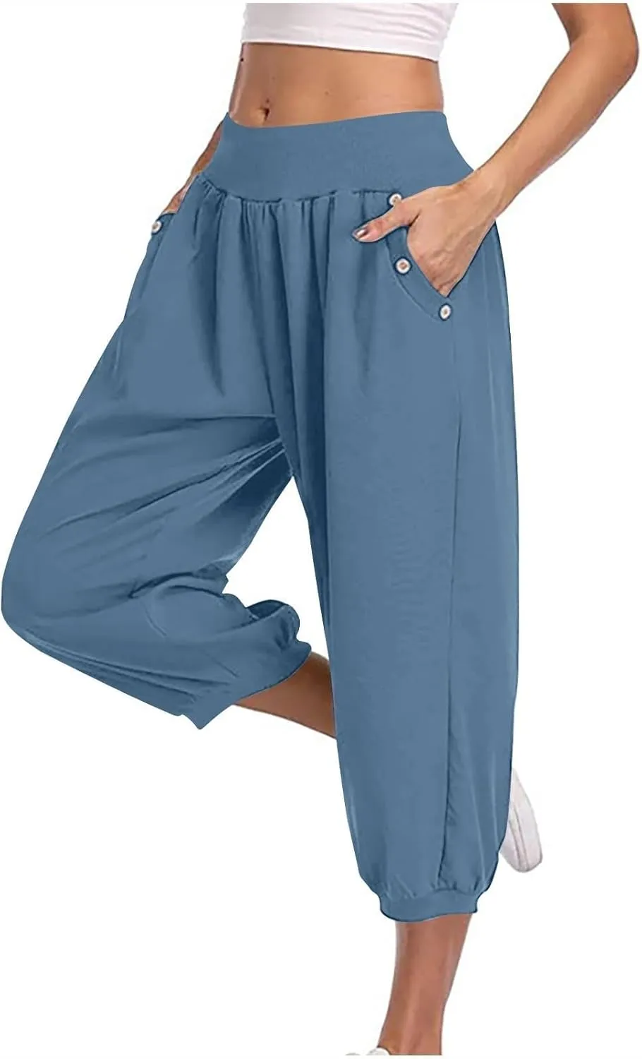 Capri Joggers for Women Elastic Waist Loose Cropped Yoga Harem Pants Casual Lounge Workout Sweatpants with Pockets