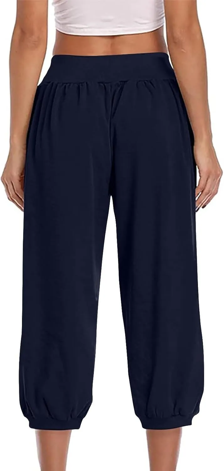 Capri Joggers for Women Elastic Waist Loose Cropped Yoga Harem Pants Casual Lounge Workout Sweatpants with Pockets