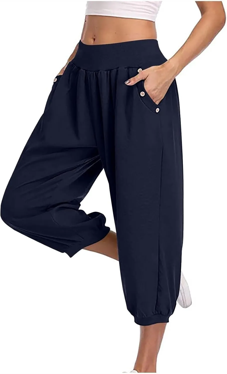 Capri Joggers for Women Elastic Waist Loose Cropped Yoga Harem Pants Casual Lounge Workout Sweatpants with Pockets