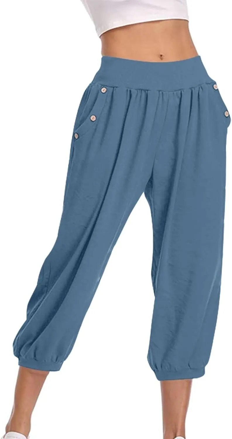 Capri Joggers for Women Elastic Waist Loose Cropped Yoga Harem Pants Casual Lounge Workout Sweatpants with Pockets
