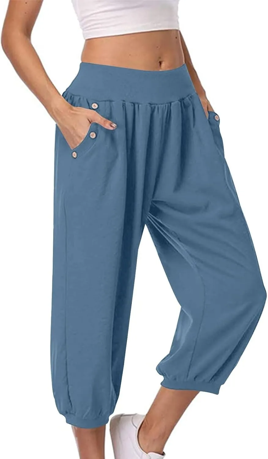 Capri Joggers for Women Elastic Waist Loose Cropped Yoga Harem Pants Casual Lounge Workout Sweatpants with Pockets