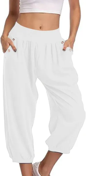 Capri Joggers for Women Elastic Waist Loose Cropped Yoga Harem Pants Casual Lounge Workout Sweatpants with Pockets
