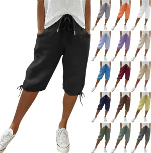Capris Pants for Women 2025 Summer Cotton Linen Pant Lightweight High Waist Baggy Casual Cropped Trousers w/Pockets