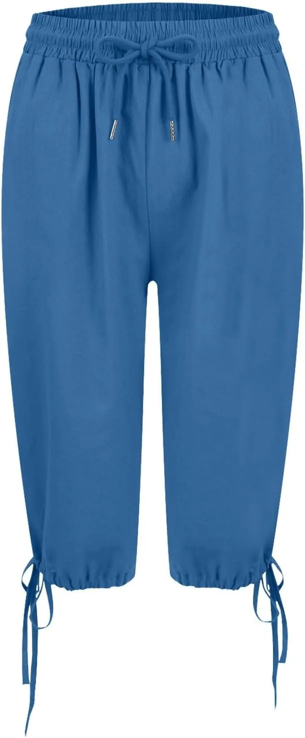 Capris Pants for Women 2025 Summer Cotton Linen Pant Lightweight High Waist Baggy Casual Cropped Trousers w/Pockets