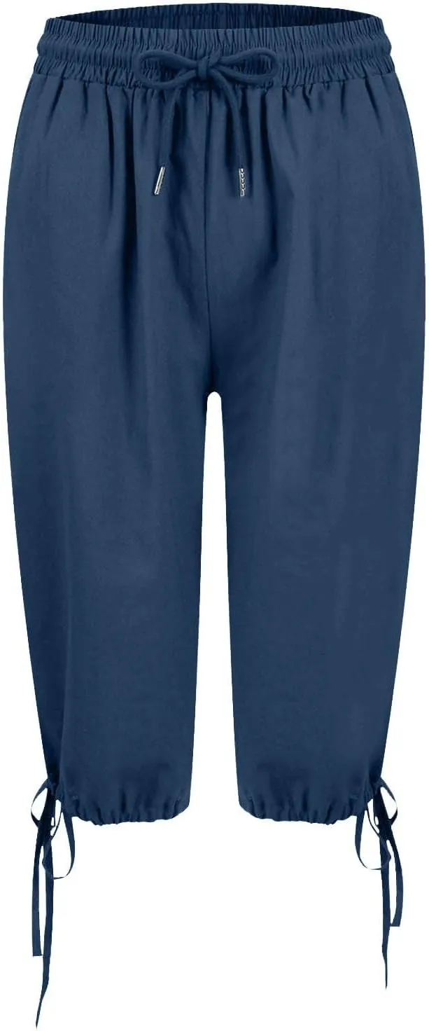Capris Pants for Women 2025 Summer Cotton Linen Pant Lightweight High Waist Baggy Casual Cropped Trousers w/Pockets
