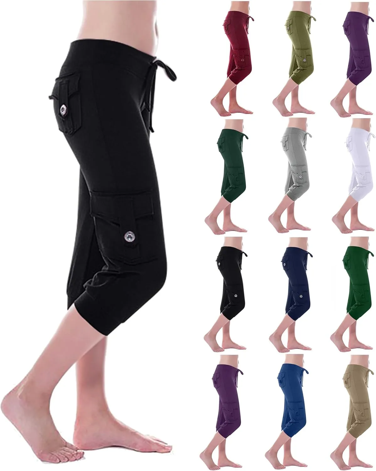 Cargo Pants Women Summer Casual Elastic Mid Rise Lightweight Capris Stretchy Tactical Tavel Hiking Jogger Pant