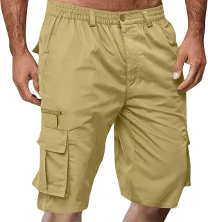 Cargo Shorts for Men Summer Lightweight Wide Leg Bermuda Shorts Button Baggy Outdoor Multi Pockets Work Hiking Pants