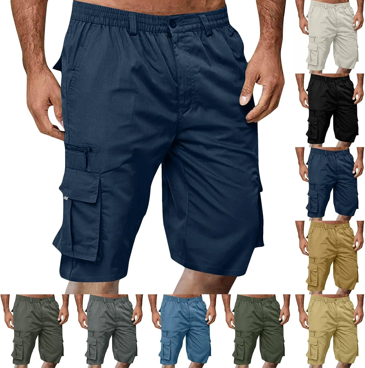 Cargo Shorts for Men Summer Lightweight Wide Leg Bermuda Shorts Button Baggy Outdoor Multi Pockets Work Hiking Pants