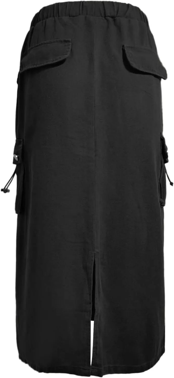 Cargo Skirts for Women High Waisted Casual A Line Side Drawstring Y2K Midi Long Skirt with Pockets Trendy Outfits