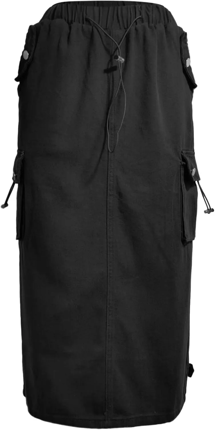 Cargo Skirts for Women High Waisted Casual A Line Side Drawstring Y2K Midi Long Skirt with Pockets Trendy Outfits