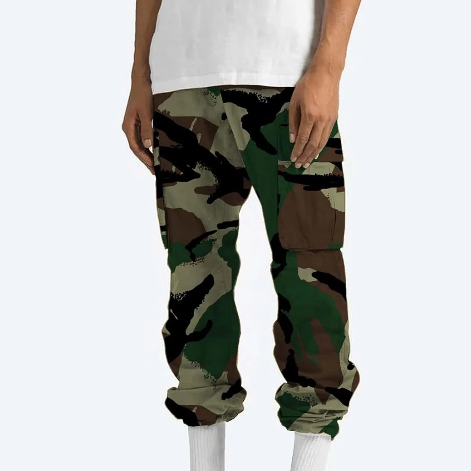 Cargo Trousers Pants for Man Summer Fall Loose Fit Camo Pleated Straight Leg Long Leg Trousers Pants Mens 2025