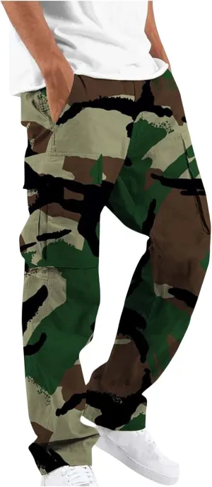 Cargo Trousers Pants for Man Summer Fall Loose Fit Camo Pleated Straight Leg Long Leg Trousers Pants Mens 2025