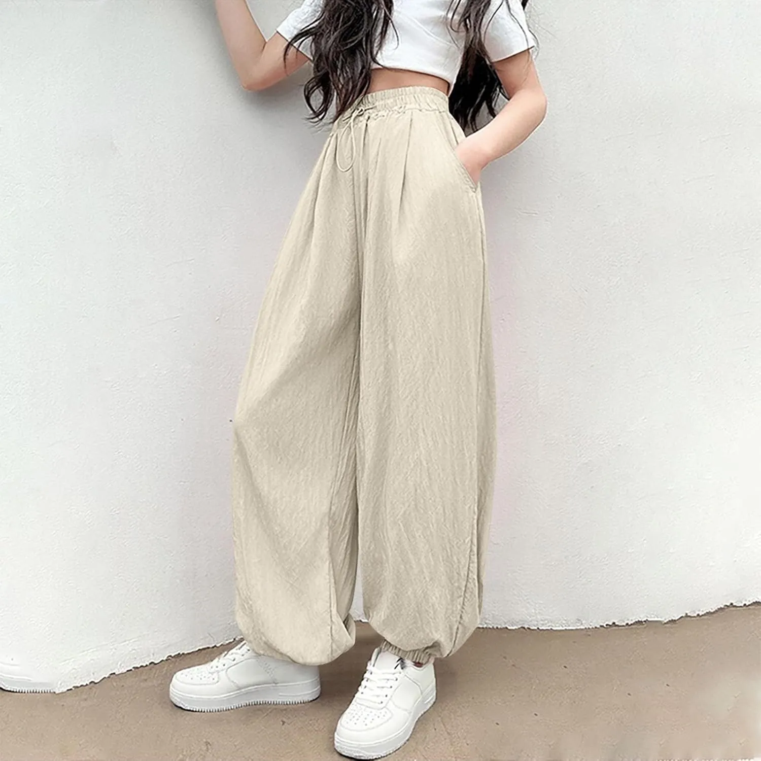 Children Boy Girl Track Athletic Trousers Pants for Kid Faux Silk Loose Fit Thin Summer Fall 2025