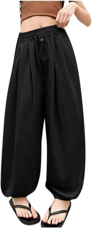 Children Boy Girl Track Athletic Trousers Pants for Kid Faux Silk Loose Fit Thin Summer Fall 2025