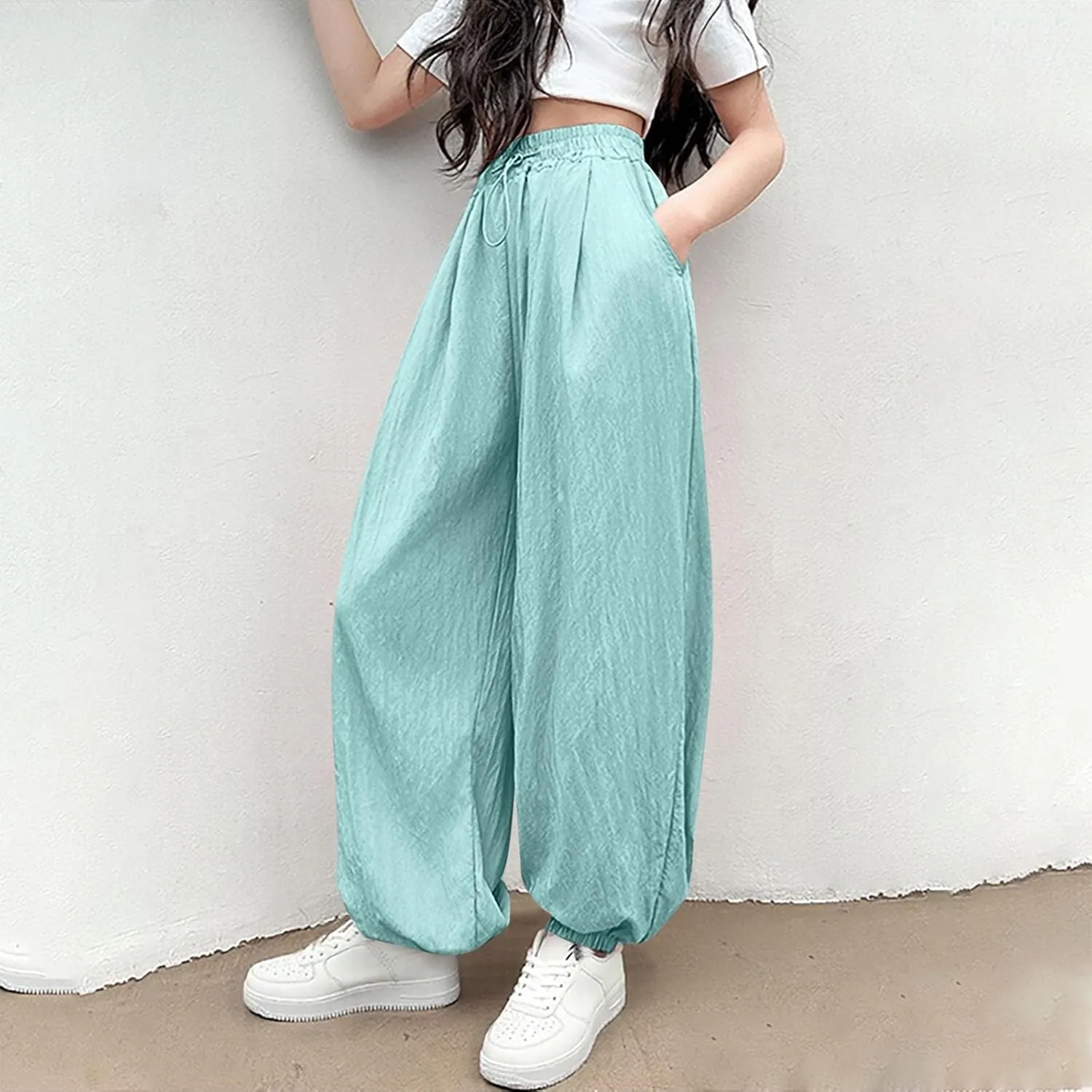 Children Boy Girl Track Athletic Trousers Pants for Kid Faux Silk Loose Fit Thin Summer Fall 2025