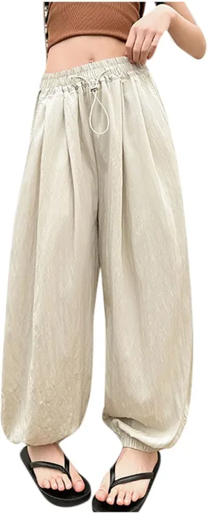 Children Boy Girl Track Athletic Trousers Pants for Kid Faux Silk Loose Fit Thin Summer Fall 2025