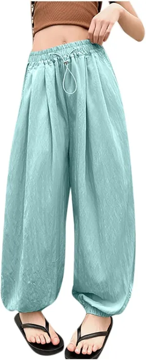 Children Boy Girl Track Athletic Trousers Pants for Kid Faux Silk Loose Fit Thin Summer Fall 2025