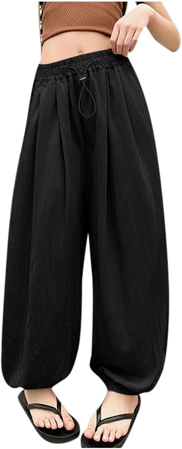 Children Boy Girl Track Athletic Trousers Pants for Kid Faux Silk Loose Fit Thin Summer Fall 2025