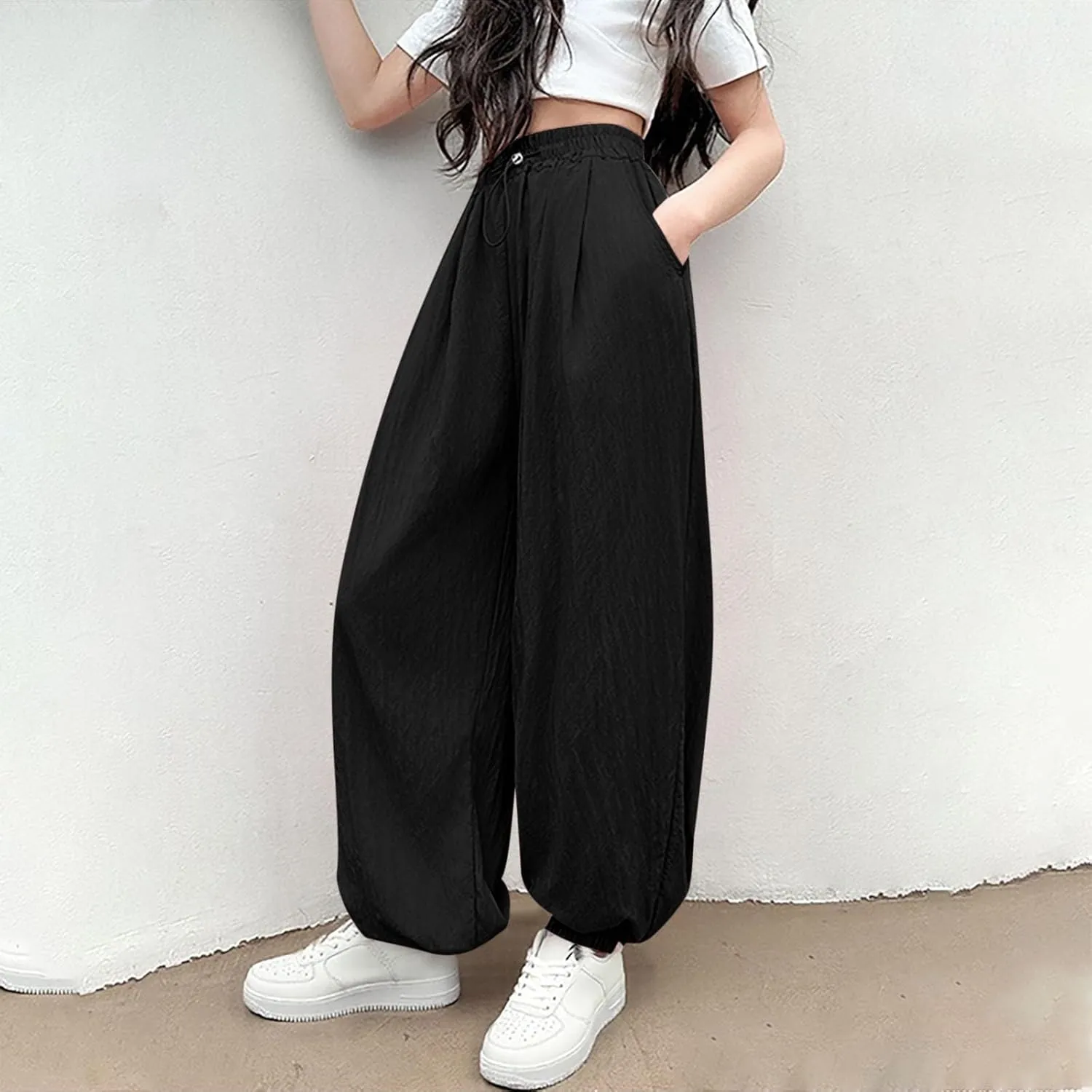 Children Boy Girl Track Athletic Trousers Pants for Kid Faux Silk Loose Fit Thin Summer Fall 2025