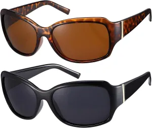 Classic Oversized Polarized Sunglasses for Women Men Retro Rectangle UV Protection Glasses(2 Pack)