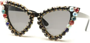 COTIA Oversized Cat Eye Diamond Sunglasses Women Punk Sun Glasses Crystal Vintage Rhinestone Glasses