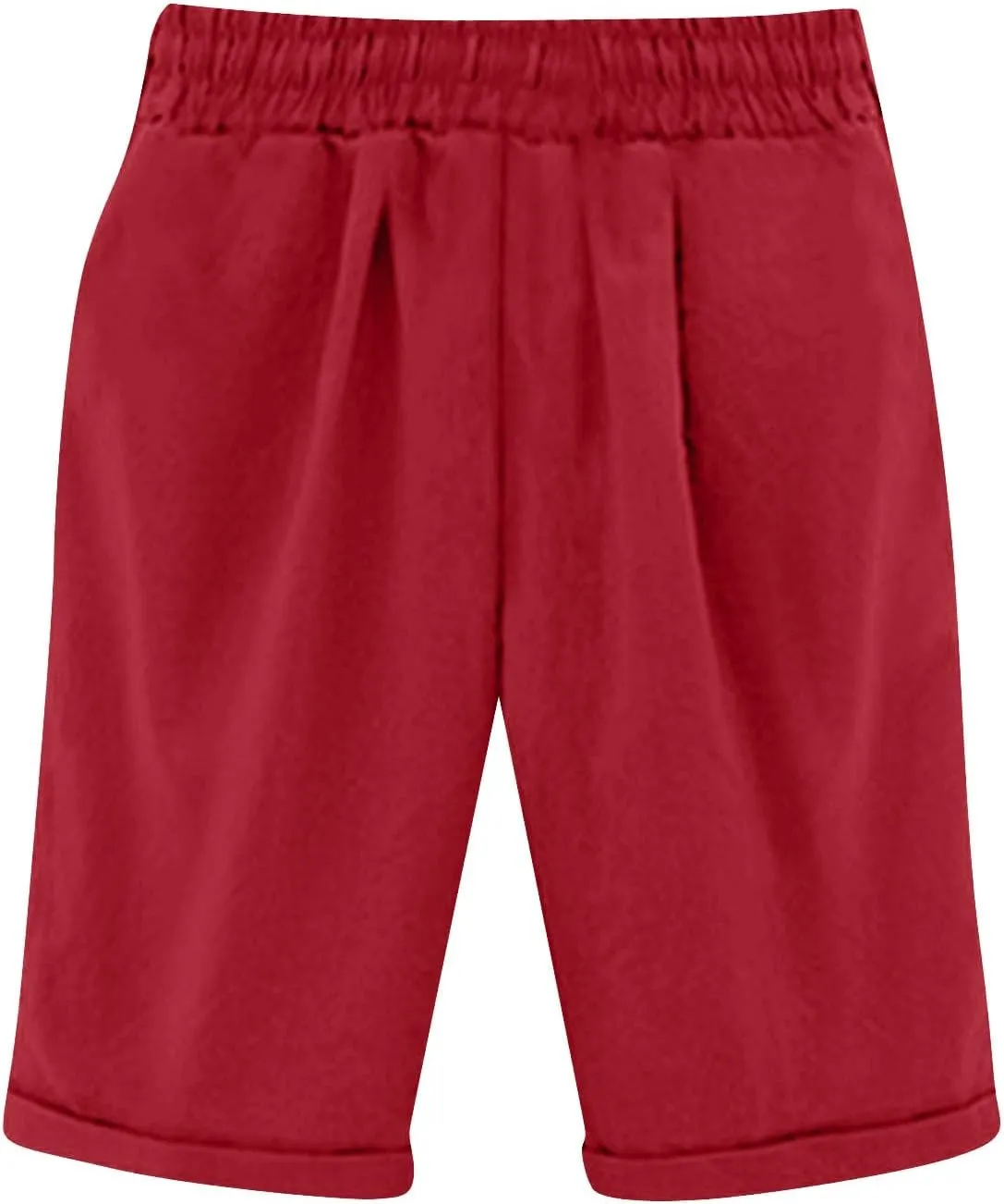 Cotton Linen Shorts for Women 2025 Summer Lounge Plus Size Long Shorts Elastic Waist Drawstring Capris with Pocket