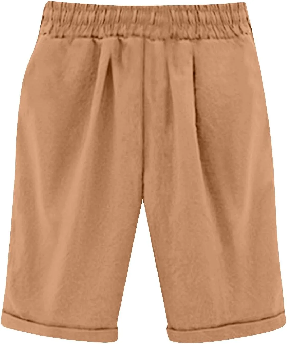 Cotton Linen Shorts for Women 2025 Summer Lounge Plus Size Long Shorts Elastic Waist Drawstring Capris with Pocket