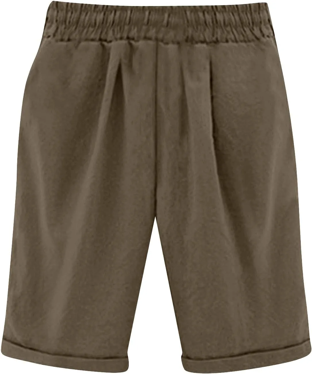 Cotton Linen Shorts for Women 2025 Summer Lounge Plus Size Long Shorts Elastic Waist Drawstring Capris with Pocket