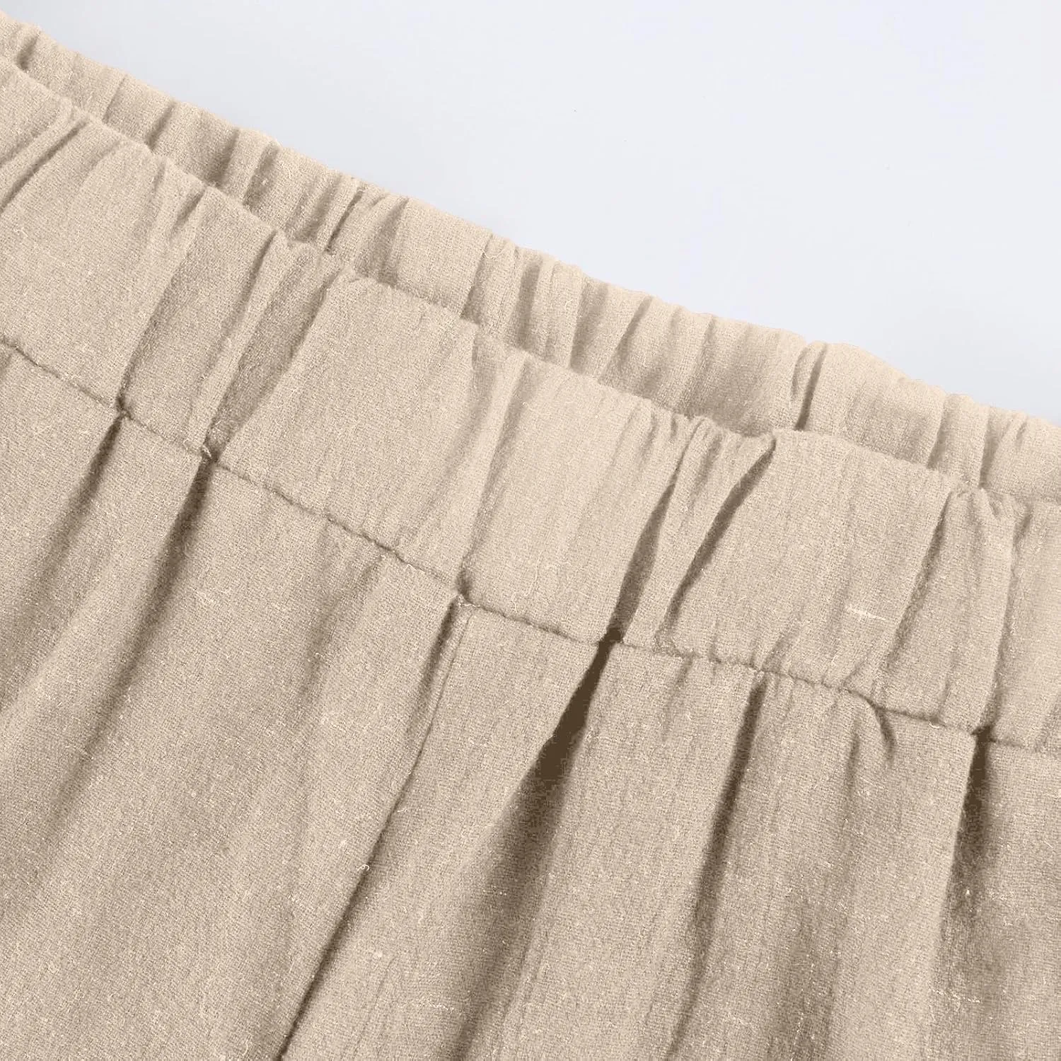 Cotton Linen Shorts for Women Knee Length High Waisted Beach Bermuda Shorts Casual Gauze Capri Pants with Pockets
