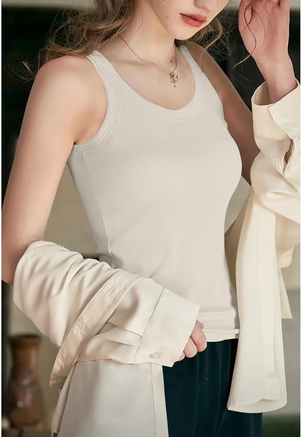 Cotton Shelf Bra Camisole Tops for Women Round Neck Comfy Vest Summer Running Layering Tank Top Summer Cami Shirt