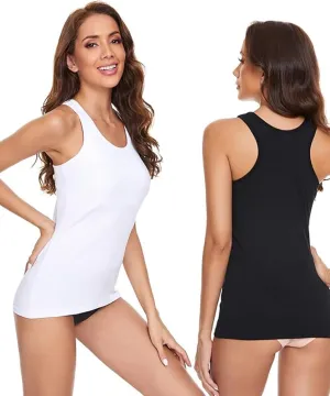 Cotton Tank Top for Women with Built in Bra Women’s Racerback Cami Winter Christmas Basic Undershirt Black Gray