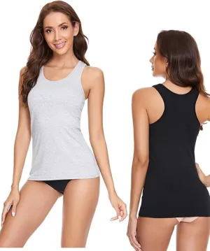 Cotton Tank Top for Women with Built in Bra Women’s Racerback Cami Winter Christmas Basic Undershirt Black Gray