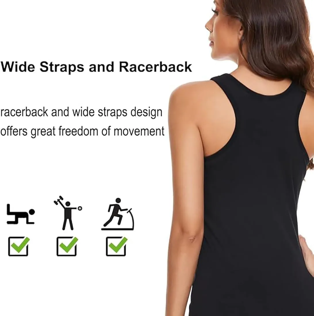 Cotton Tank Top for Women with Built in Bra Women’s Racerback Cami Winter Christmas Basic Undershirt Black Gray