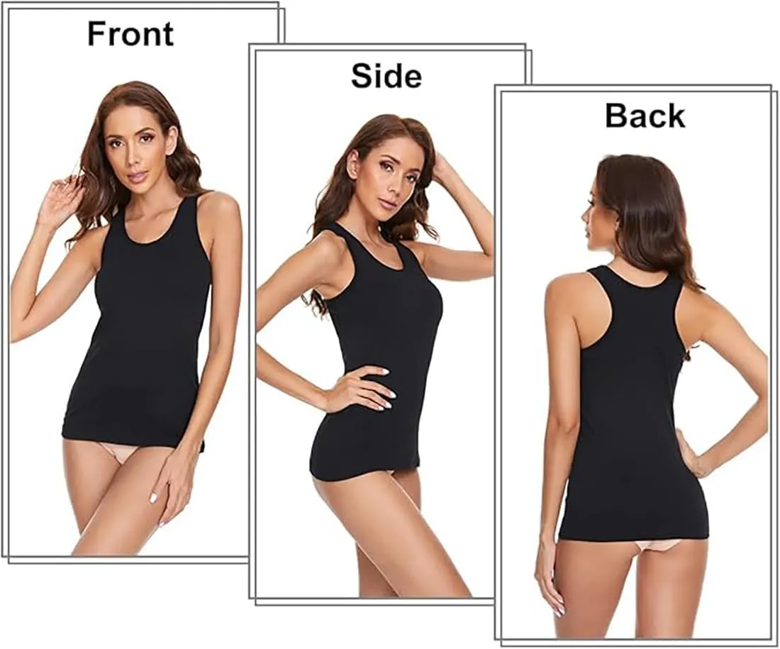Cotton Tank Top for Women with Built in Bra Women’s Racerback Cami Winter Christmas Basic Undershirt Black Gray