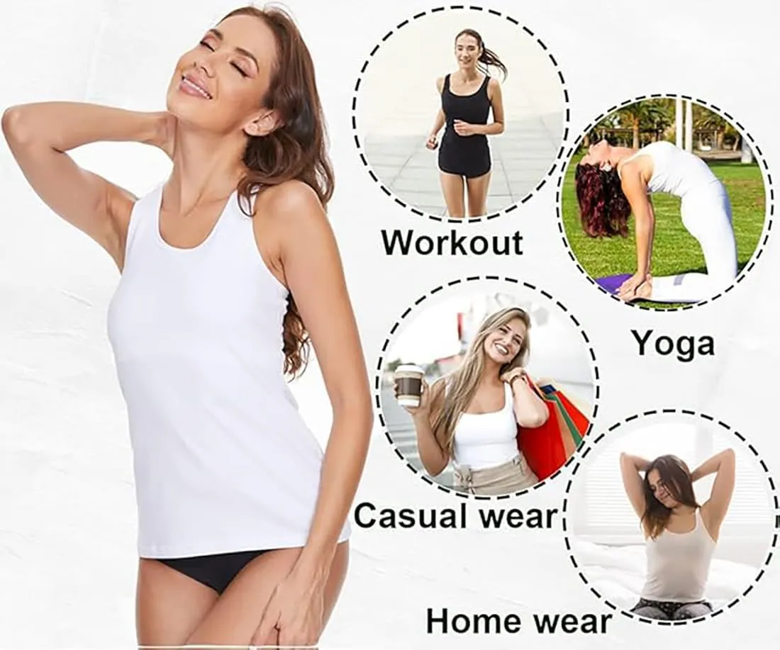 Cotton Tank Top for Women with Built in Bra Women’s Racerback Cami Winter Christmas Basic Undershirt Black Gray