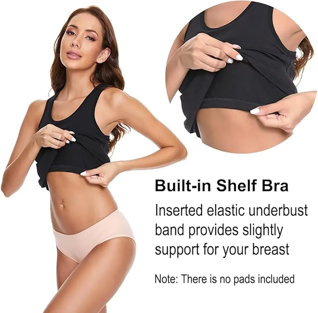 Cotton Tank Top for Women with Built in Bra Women’s Racerback Cami Winter Christmas Basic Undershirt Black Gray
