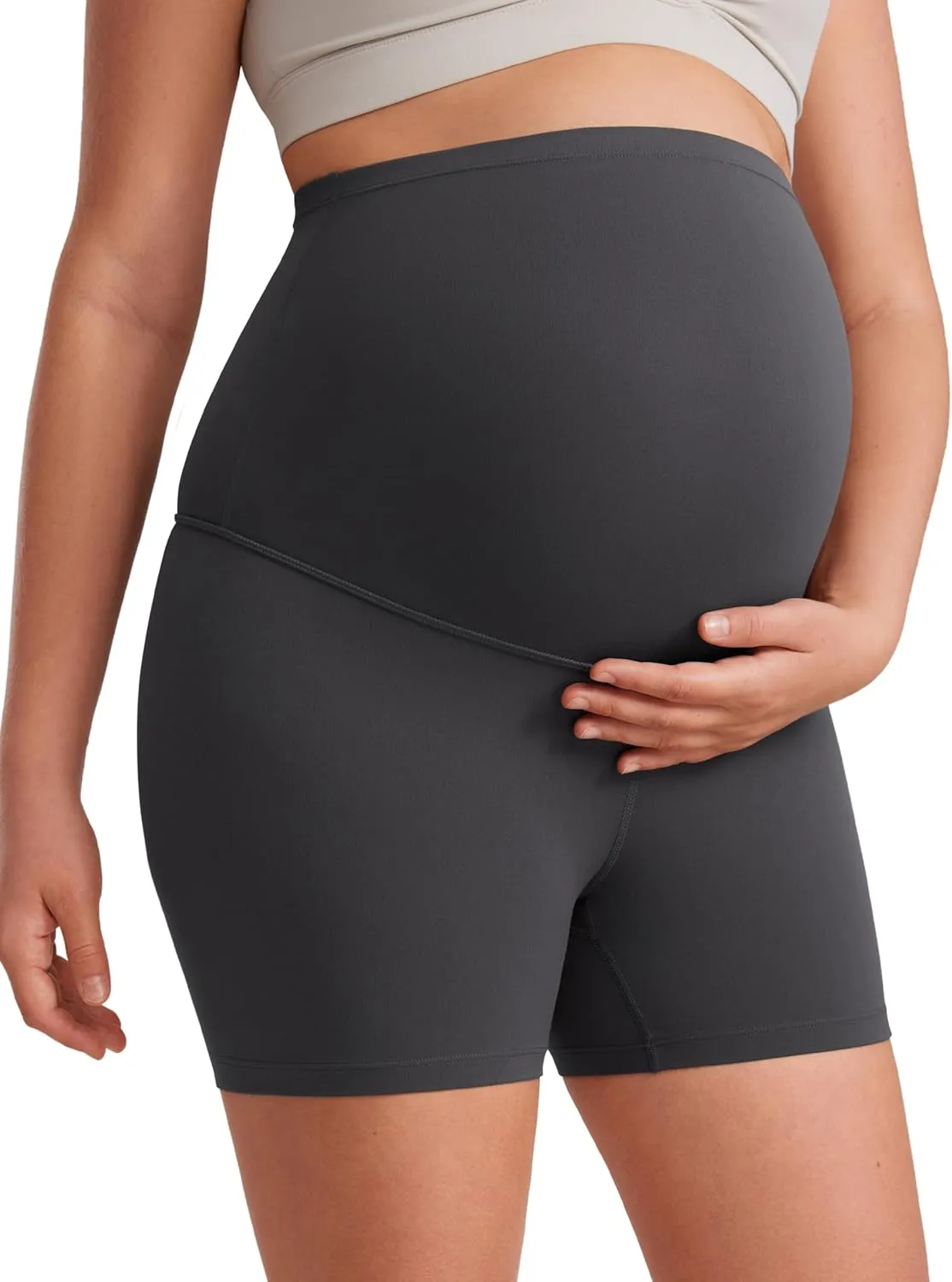 CRZ YOGA Womens Butterluxe Maternity Biker Shorts Over The Belly 4" - Pregnancy Yoga Workout Activewear