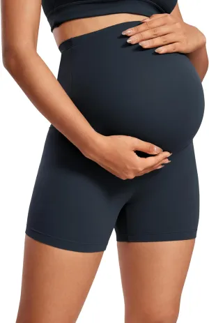 CRZ YOGA Womens Butterluxe Maternity Biker Shorts Over The Belly 4" - Pregnancy Yoga Workout Activewear