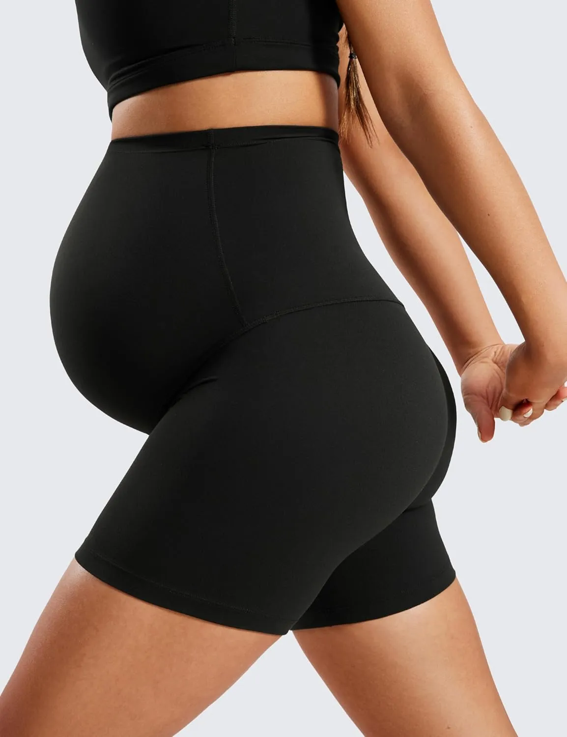 CRZ YOGA Womens Butterluxe Maternity Biker Shorts Over The Belly 4" - Pregnancy Yoga Workout Activewear