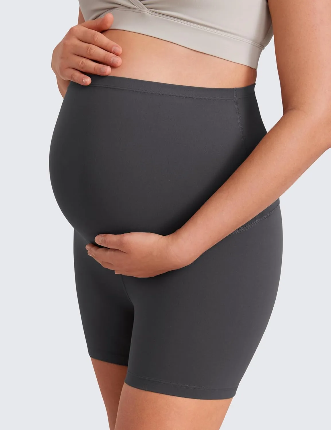 CRZ YOGA Womens Butterluxe Maternity Biker Shorts Over The Belly 4" - Pregnancy Yoga Workout Activewear