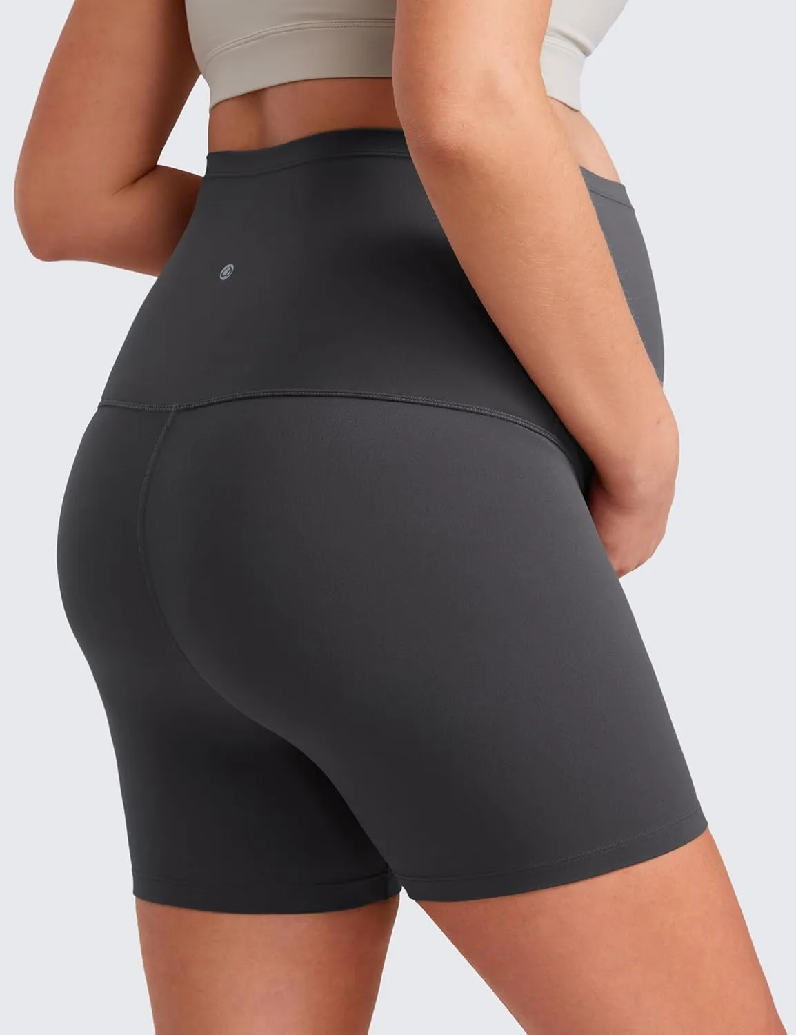 CRZ YOGA Womens Butterluxe Maternity Biker Shorts Over The Belly 4" - Pregnancy Yoga Workout Activewear