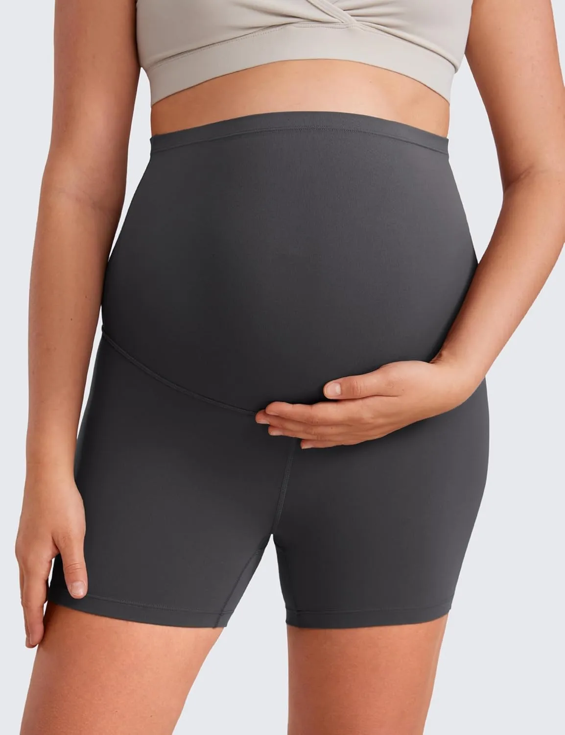 CRZ YOGA Womens Butterluxe Maternity Biker Shorts Over The Belly 4" - Pregnancy Yoga Workout Activewear