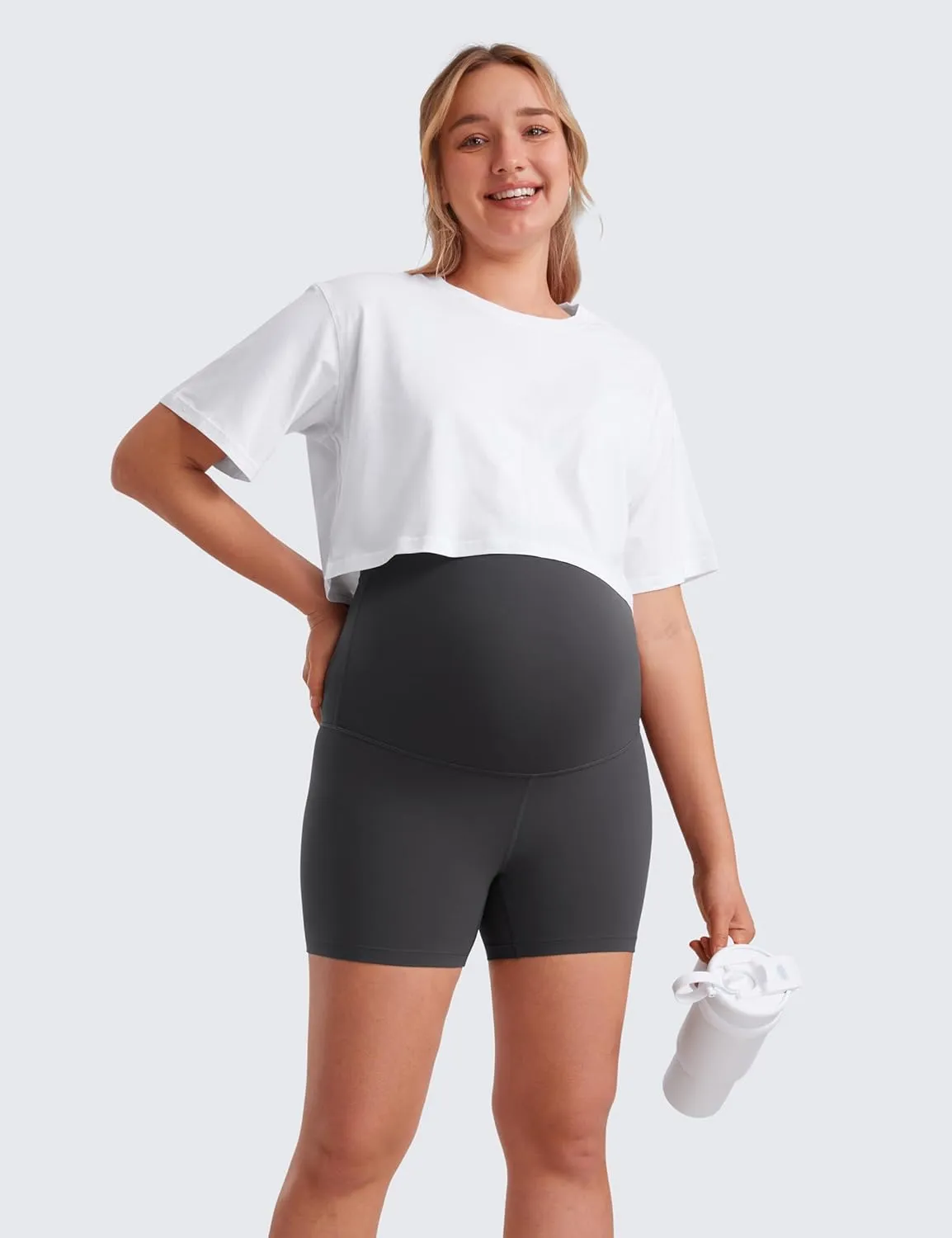 CRZ YOGA Womens Butterluxe Maternity Biker Shorts Over The Belly 4" - Pregnancy Yoga Workout Activewear