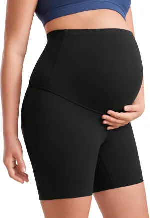 CRZ YOGA Womens Butterluxe Maternity Biker Shorts Over The Belly 6" - Pregnancy Yoga Workout Activewear