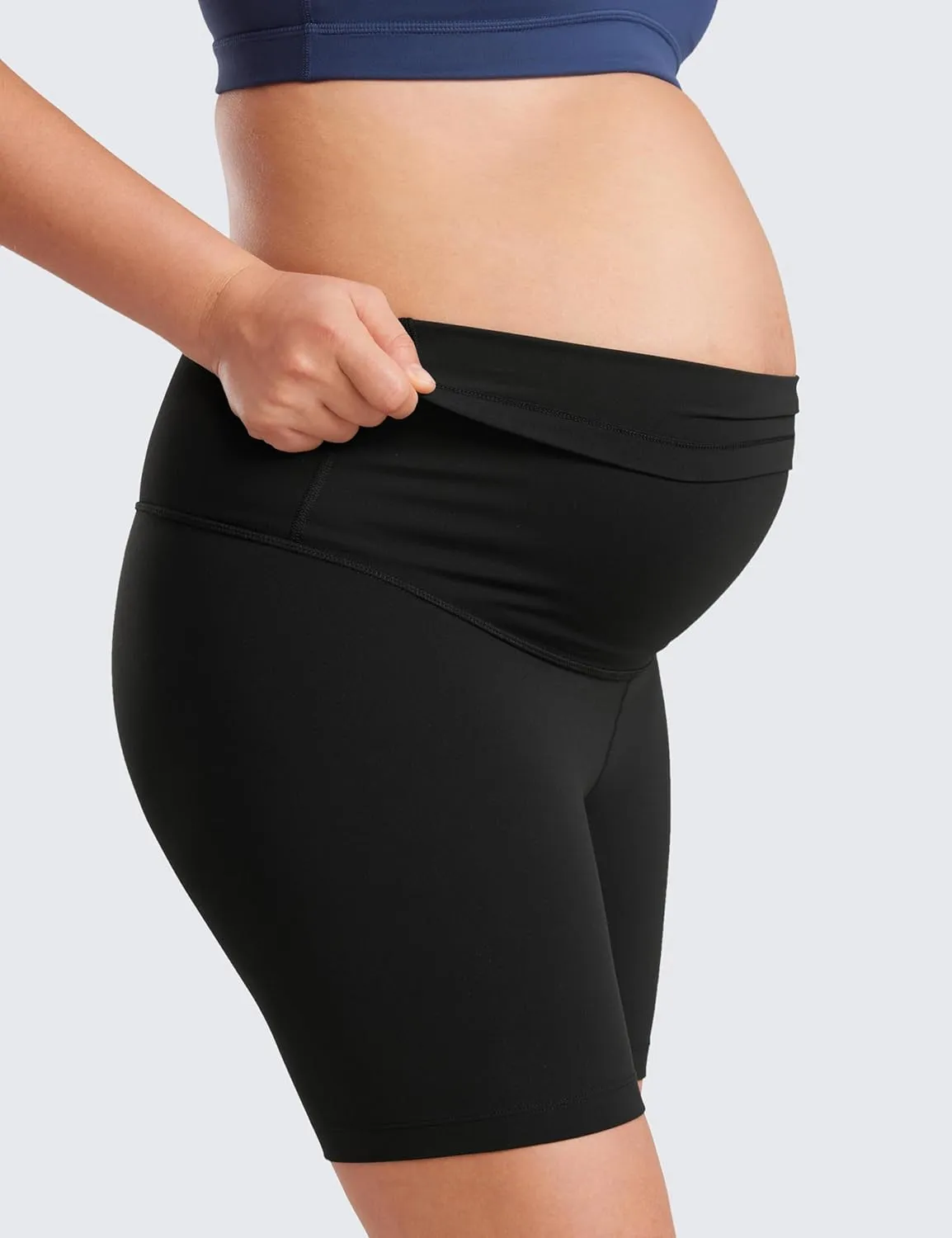 CRZ YOGA Womens Butterluxe Maternity Biker Shorts Over The Belly 6" - Pregnancy Yoga Workout Activewear