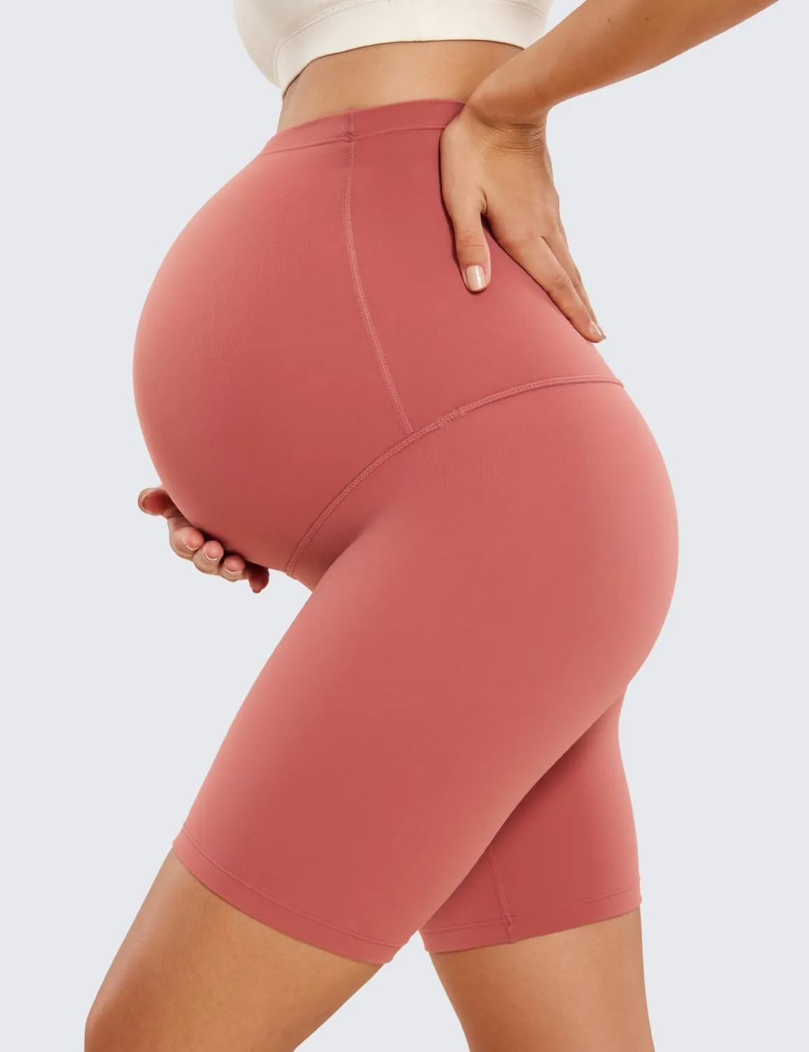 CRZ YOGA Womens Butterluxe Maternity Biker Shorts Over The Belly 6" - Pregnancy Yoga Workout Activewear