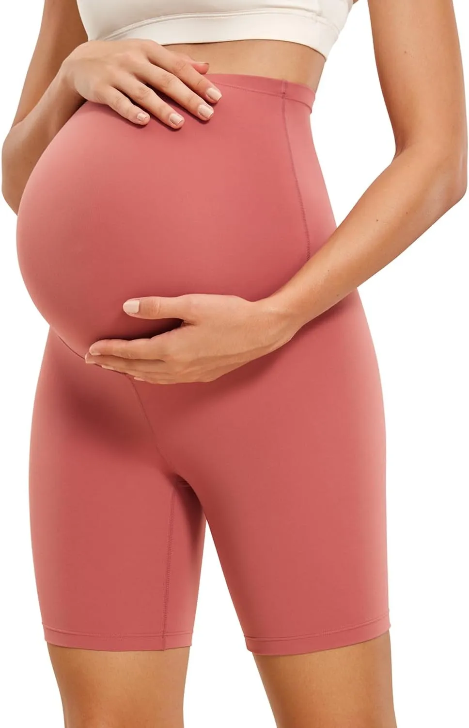 CRZ YOGA Womens Butterluxe Maternity Biker Shorts Over The Belly 6" - Pregnancy Yoga Workout Activewear